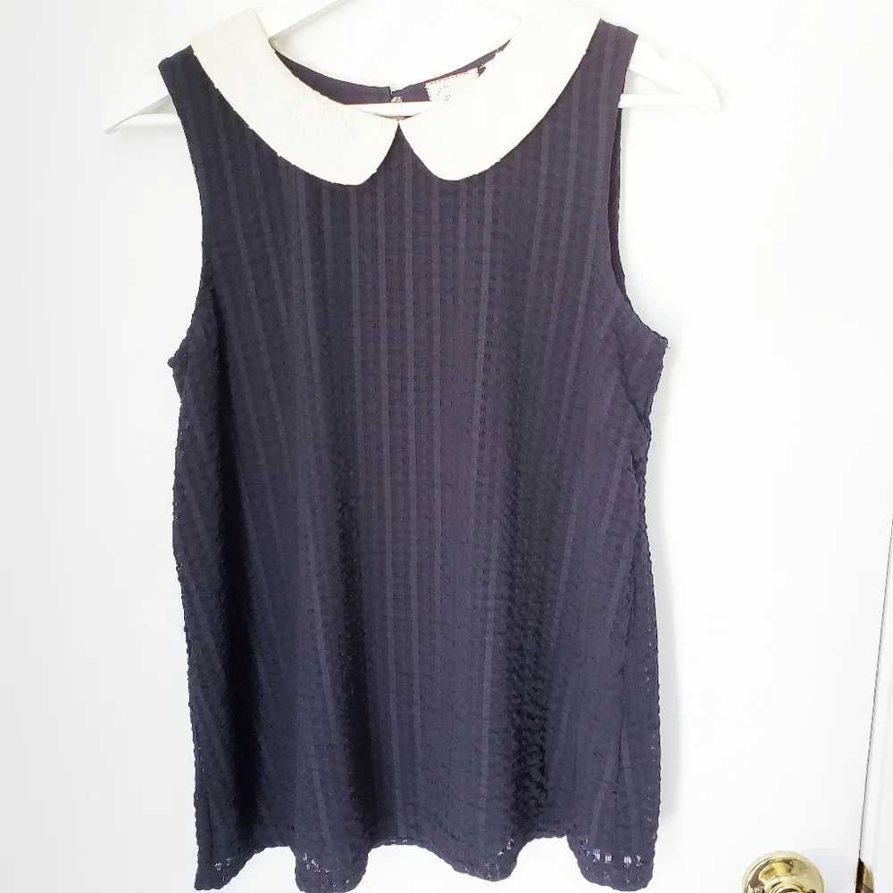 Anthropologie Postmark sleeveless top small collar blue pullover business Career
